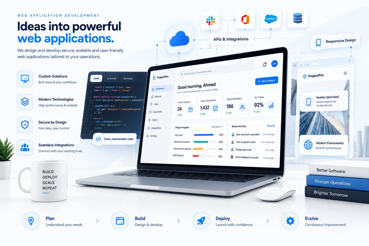 Illustration of web application development capabilities